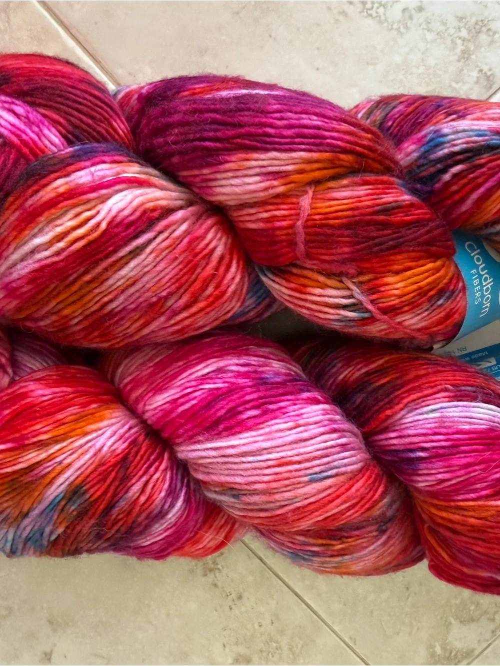 Cloudborn Fibers Superwash Merino Fingering Yarn - Multicolor Pink/Blue/Orange